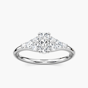 Amira Oval Lab Grown Diamond Six Prong Side Stone Engagement Ring