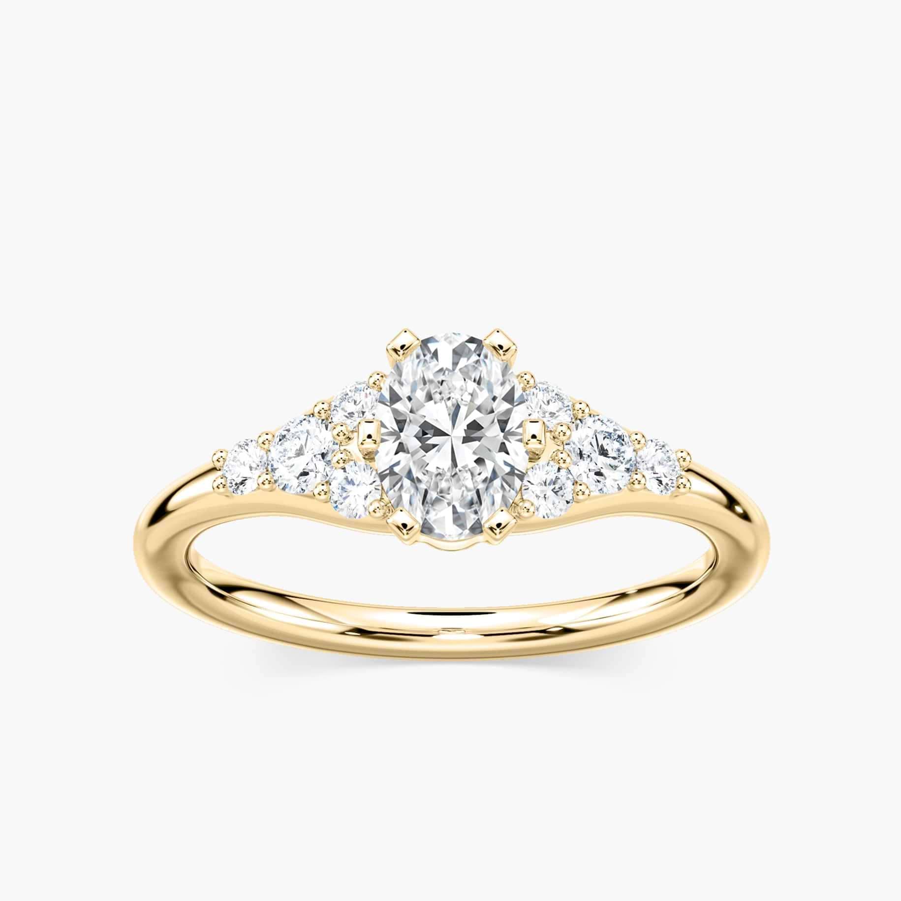 Amira Oval Lab Grown Diamond Six Prong Side Stone Engagement Ring