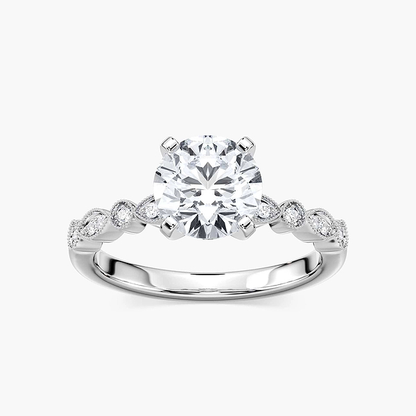 Victoria Lab Grown Diamond Vintage Milgrain Side Stone Engagement Ring