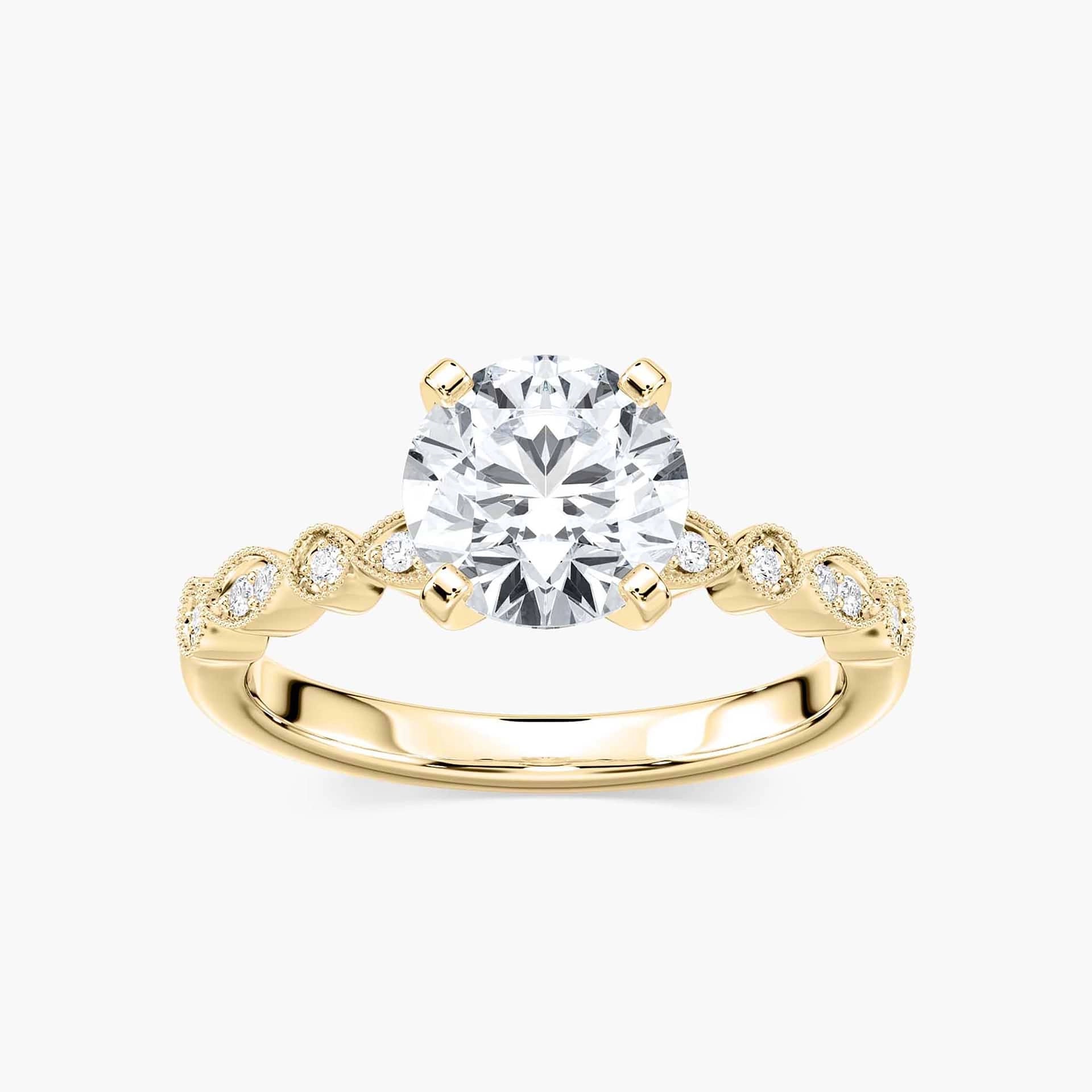 Victoria Lab Grown Diamond Vintage Milgrain Side Stone Engagement Ring