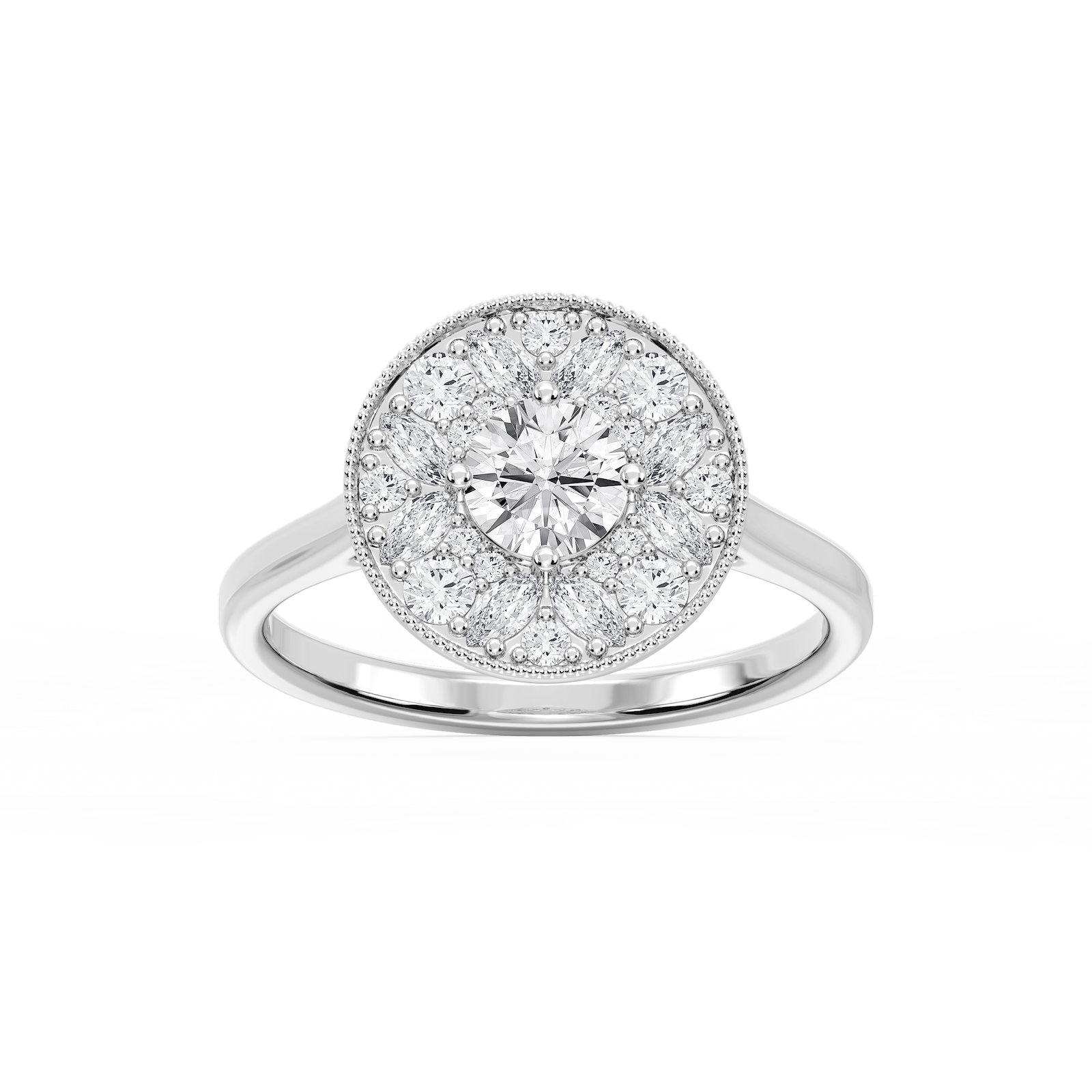 Annika 1 ctw Round and Marquise Lab Grown Diamond Multi Shape Halo Vintage Promise Ring