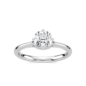 Ariel Cushion Lab Grown Diamond Eight Prong Royal Crown Hidden Halo Engagement Ring