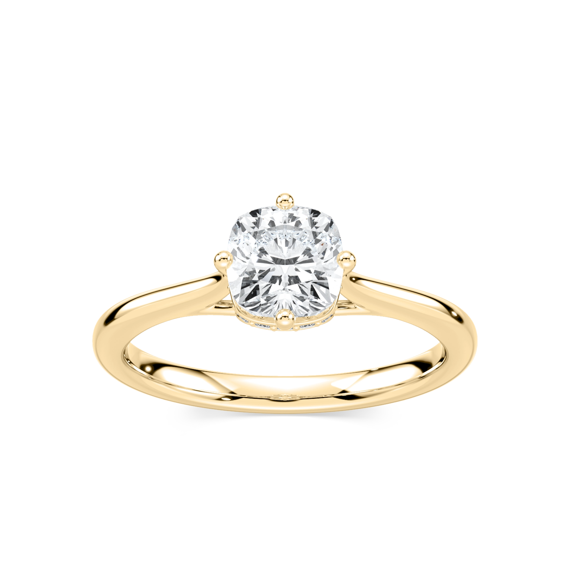Ariel Cushion Lab Grown Diamond Eight Prong Royal Crown Hidden Halo Engagement Ring