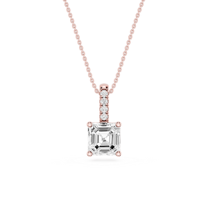 Asscher Lab Grown Diamond Pave Bail Solitaire Pendant - 16 to 18 Inches