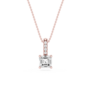 Asscher Lab Grown Diamond Pave Bail Solitaire Pendant - 16 to 18 Inches