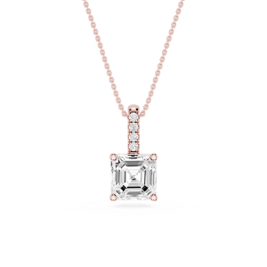 Asscher Lab Grown Diamond Pave Bail Solitaire Pendant - 16 to 18 Inches