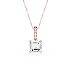 Asscher Lab Grown Diamond Pave Bail Solitaire Pendant - 16 to 18 Inches