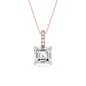 Asscher Lab Grown Diamond Pave Bail Solitaire Pendant - 16 to 18 Inches