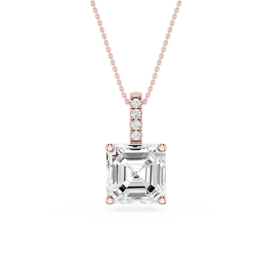 Asscher Lab Grown Diamond Pave Bail Solitaire Pendant - 16 to 18 Inches