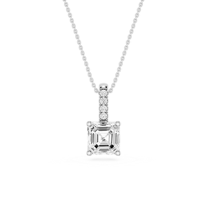 Asscher Lab Grown Diamond Pave Bail Solitaire Pendant - 16 to 18 Inches