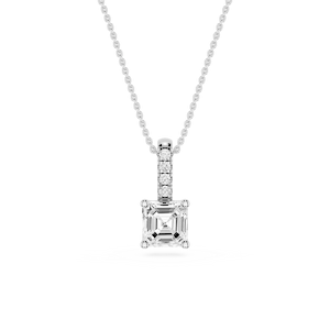 Asscher Lab Grown Diamond Pave Bail Solitaire Pendant - 16 to 18 Inches