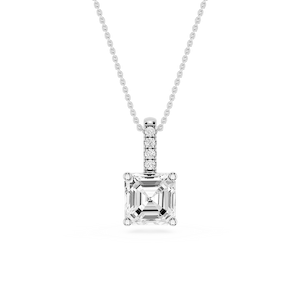 Asscher Lab Grown Diamond Pave Bail Solitaire Pendant - 16 to 18 Inches