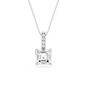 Asscher Lab Grown Diamond Pave Bail Solitaire Pendant - 16 to 18 Inches