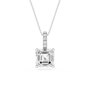 Asscher Lab Grown Diamond Pave Bail Solitaire Pendant - 16 to 18 Inches