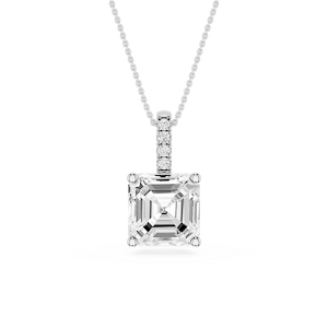 Asscher Lab Grown Diamond Pave Bail Solitaire Pendant - 16 to 18 Inches