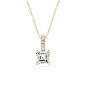 Asscher Lab Grown Diamond Pave Bail Solitaire Pendant - 16 to 18 Inches