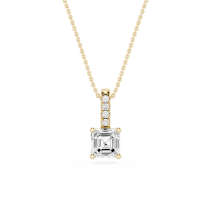 Asscher Lab Grown Diamond Pave Bail Solitaire Pendant - 16 to 18 Inches