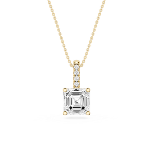 Asscher Lab Grown Diamond Pave Bail Solitaire Pendant - 16 to 18 Inches