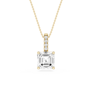 Asscher Lab Grown Diamond Pave Bail Solitaire Pendant - 16 to 18 Inches