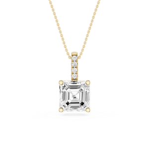 Asscher Lab Grown Diamond Pave Bail Solitaire Pendant - 16 to 18 Inches