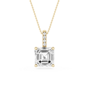 Asscher Lab Grown Diamond Pave Bail Solitaire Pendant - 16 to 18 Inches