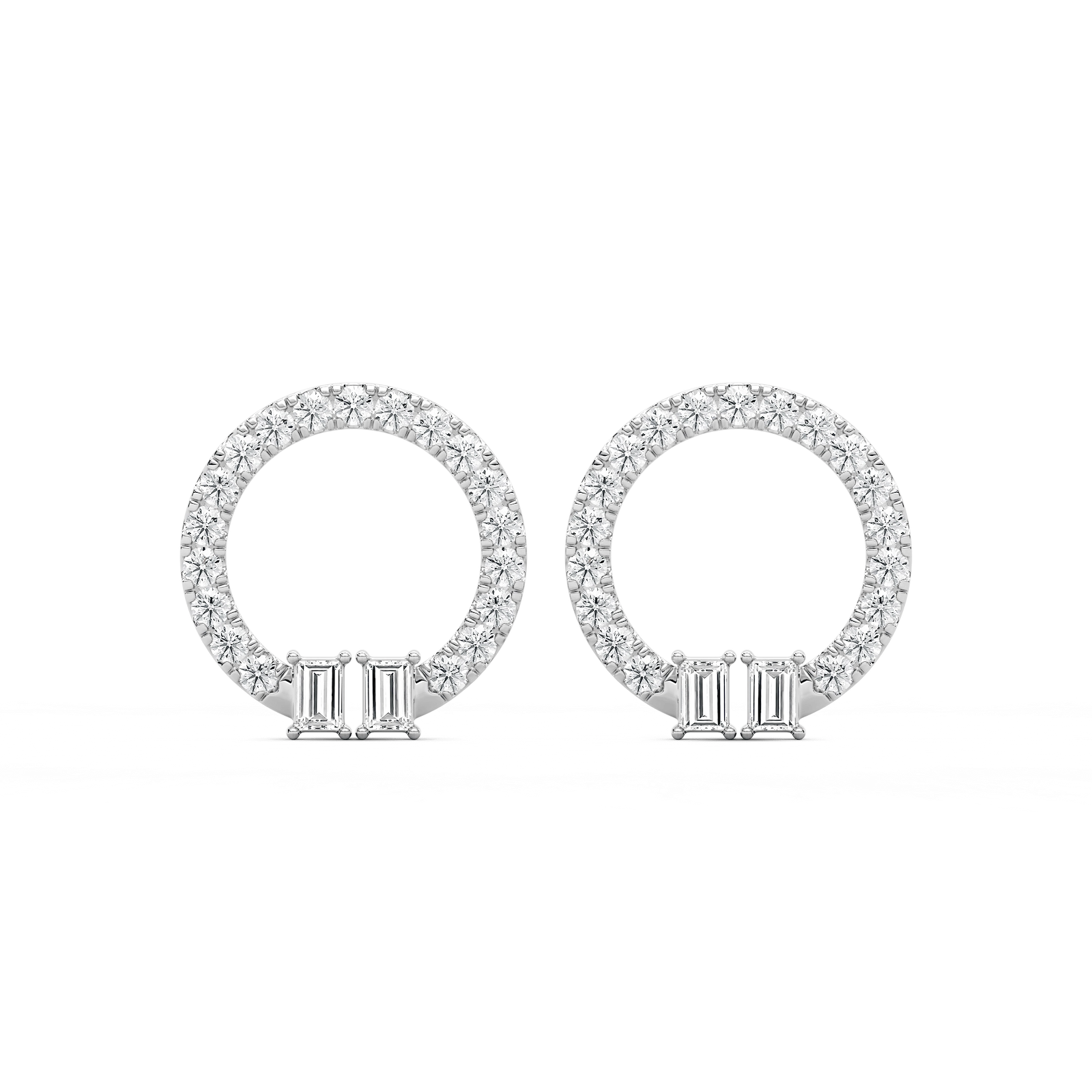 1 ⁵/₈ ctw Baguette and Round Lab Grown Diamond Circle Earrings