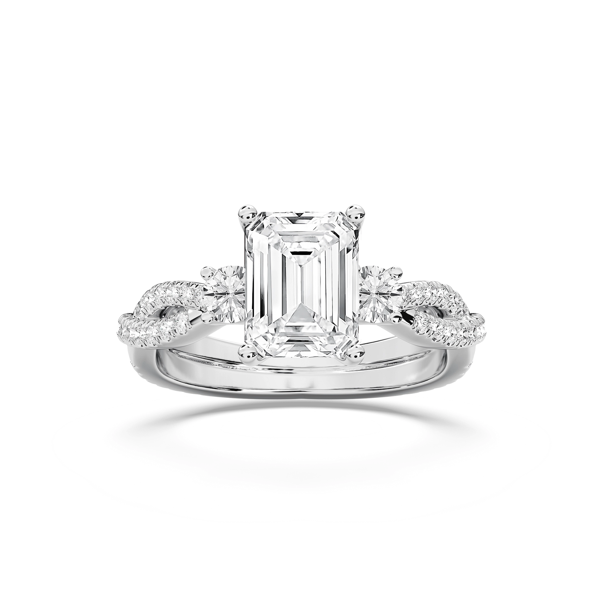 Bella 2 ¾ ctw Emerald Lab Grown Diamond Twist Side Stone Engagement Ring