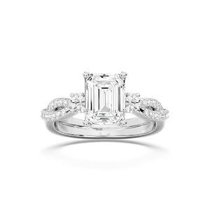 Bella 2 ¾ ctw Emerald Lab Grown Diamond Twist Side Stone Engagement Ring