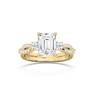 Bella 2 ¾ ctw Emerald Lab Grown Diamond Twist Side Stone Engagement Ring