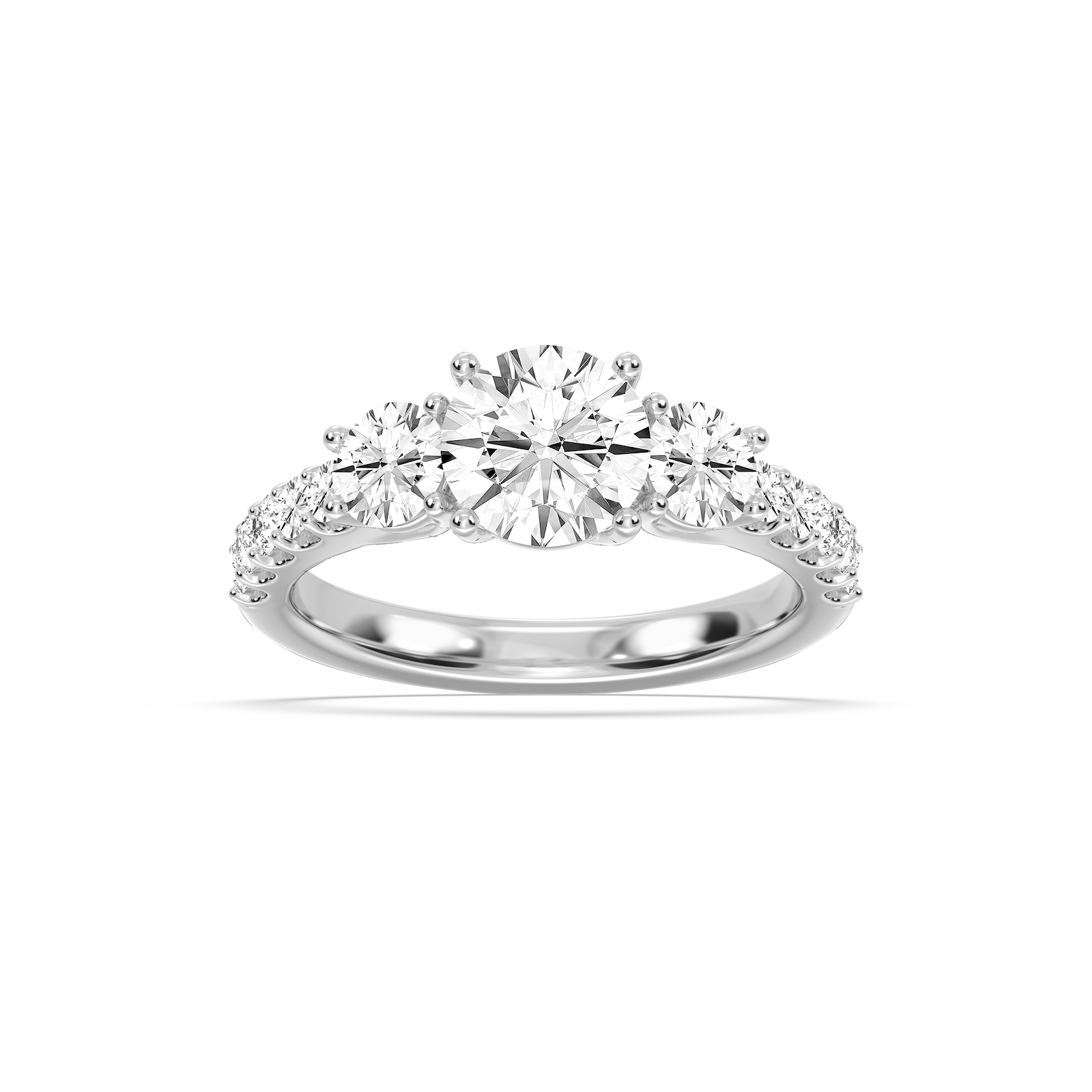 Betty 2 ½ ctw Round Lab Grown Diamond Trellis Three Stone Engagement Ring