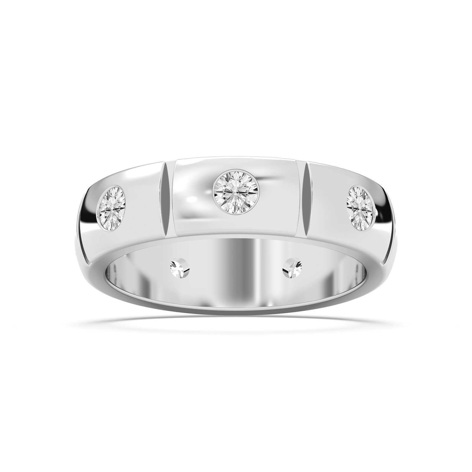 Ethan 1 ⅙ ctw Round Lab Grown Diamond 6.20mm Burnished Set Eternity Mens Wedding Band