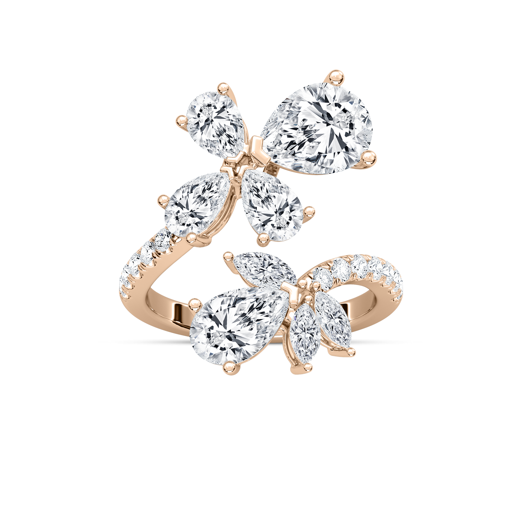 8 ⅓ ctw Pear, Marquise and Round Lab Grown Diamond Butterfly Bypass Ring