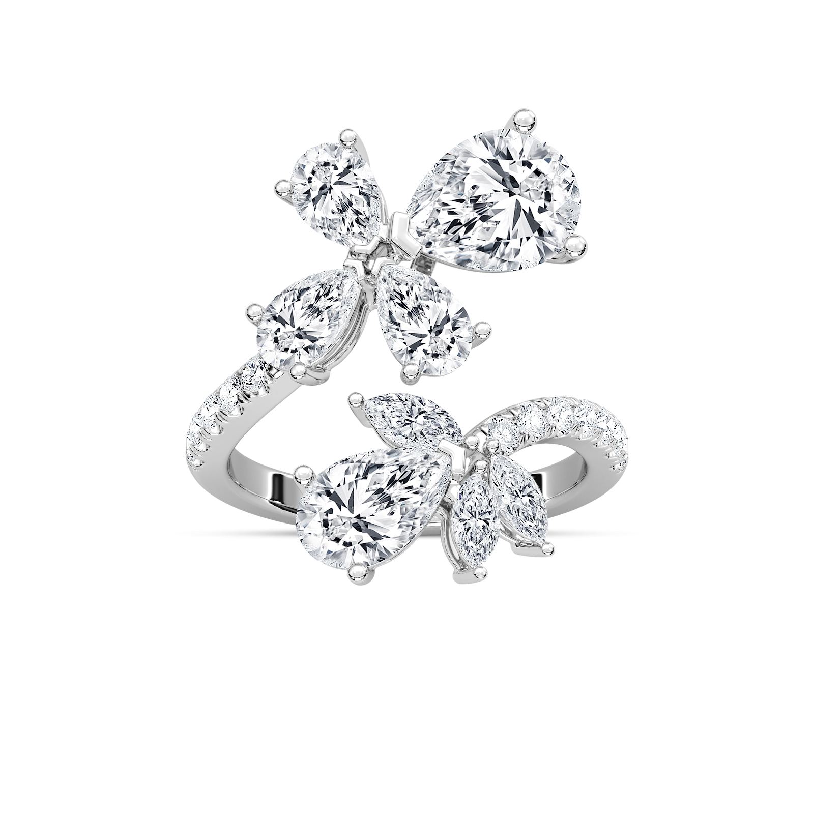 8 ⅓ ctw Pear, Marquise and Round Lab Grown Diamond Butterfly Bypass Ring