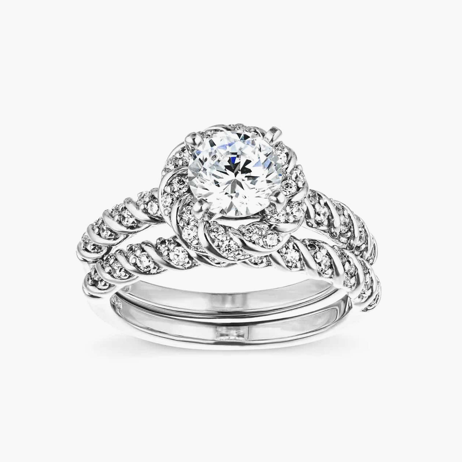 Jianna Lab Grown Diamond Twisted Halo and Band Wedding Set