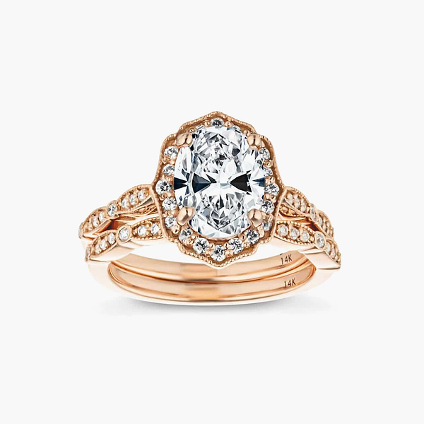 Paris Lab Grown Diamond Vintage Halo and Milgrain Wedding Set