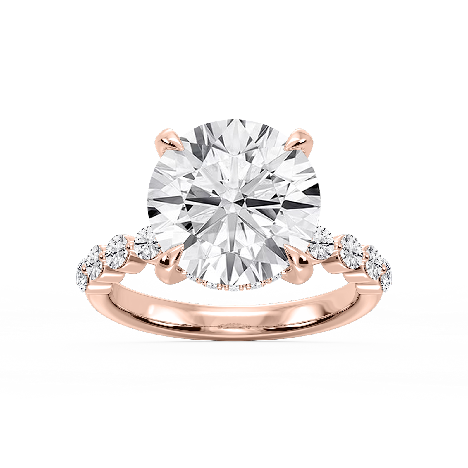 Callie Round Lab Grown Diamond Single Shared Prong Hidden Halo Engagement Ring
