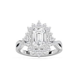 Calliope 2 ³⁄₄ ctw Emerald Lab Grown Diamond Milgrain Vintage Halo Engagement Ring