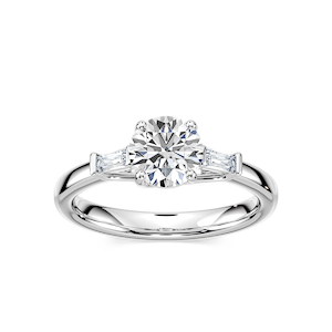 Carma Lab Grown Diamond Tapered Baguette Sides Three Stone Engagement Ring