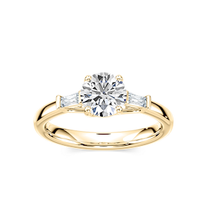 Carma Lab Grown Diamond Tapered Baguette Sides Three Stone Engagement Ring