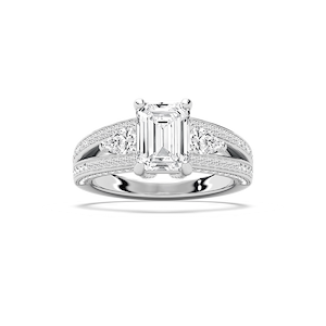 Cassie 3 ¹⁄₆ ctw Emerald Lab Grown Diamond Royal Split Shank Side Stone Engagement Ring