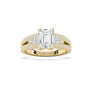 Cassie 3 ¹⁄₆ ctw Emerald Lab Grown Diamond Royal Split Shank Side Stone Engagement Ring