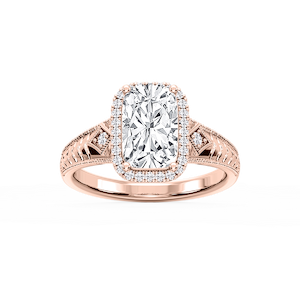 Cecilia Old Mine Cushion Lab Grown Diamond Milgrain Halo Engagement Ring