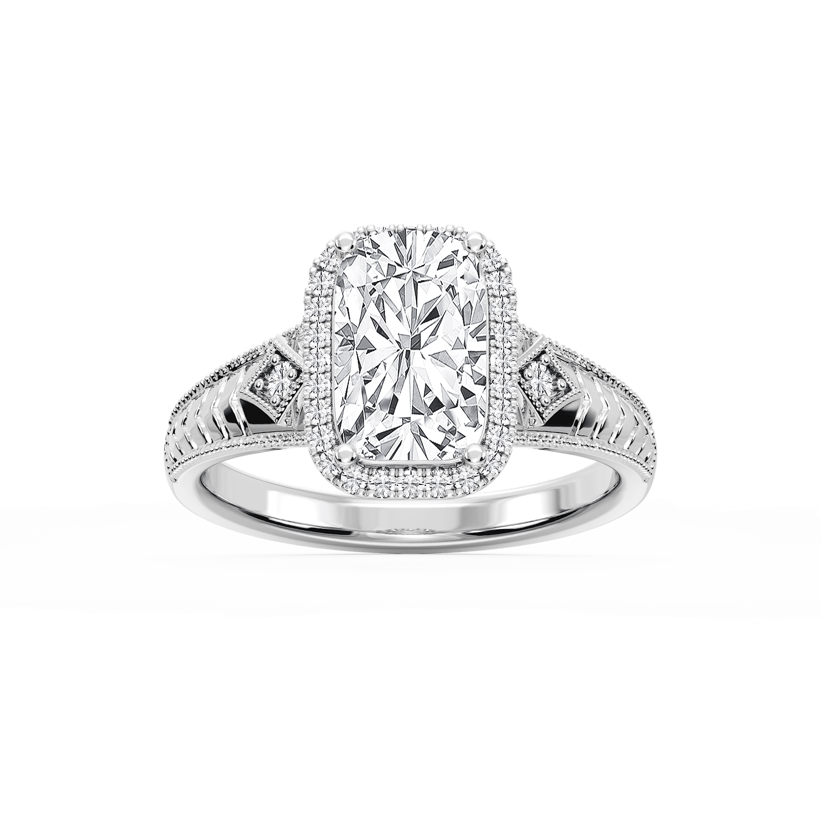 Cecilia Old Mine Cushion Lab Grown Diamond Milgrain Halo Engagement Ring