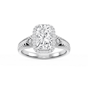 Cecilia Old Mine Cushion Lab Grown Diamond Milgrain Halo Engagement Ring