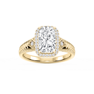 Cecilia Old Mine Cushion Lab Grown Diamond Milgrain Halo Engagement Ring