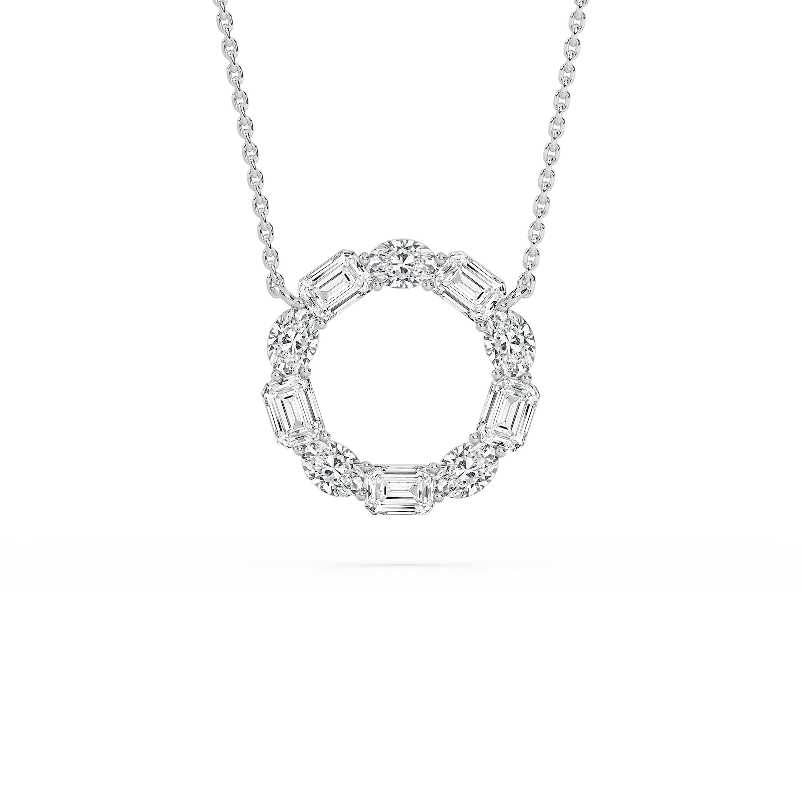 3 ctw Round and Emerald Lab Grown Diamond Celestial Circle Pendant  - 18 Inches