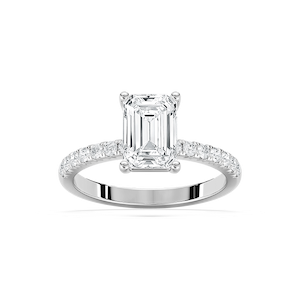 Celine 2 ¹⁄₂ ctw Emerald Lab Grown Diamond French Pave Side Stone Engagement Ring