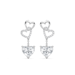 2 ctw Heart and Round Lab Grown Diamond Chain Dangle  Earrings