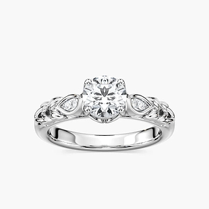 Emi Round Lab Grown Diamond Lotus Petal Side Stone Engagement Ring