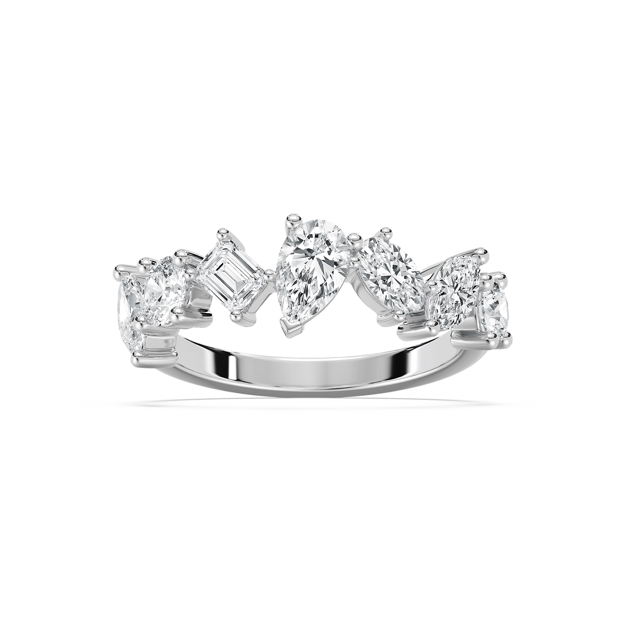 Shown in 14K Yellow Gold|fancy shape mixed lab grown diamond band in 14k yellow gold recycled metal